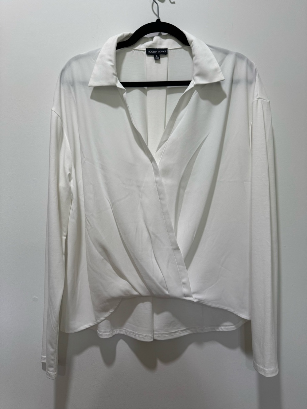 Modern Works White Draped Wrap-Front Blouse | Very Good Condition